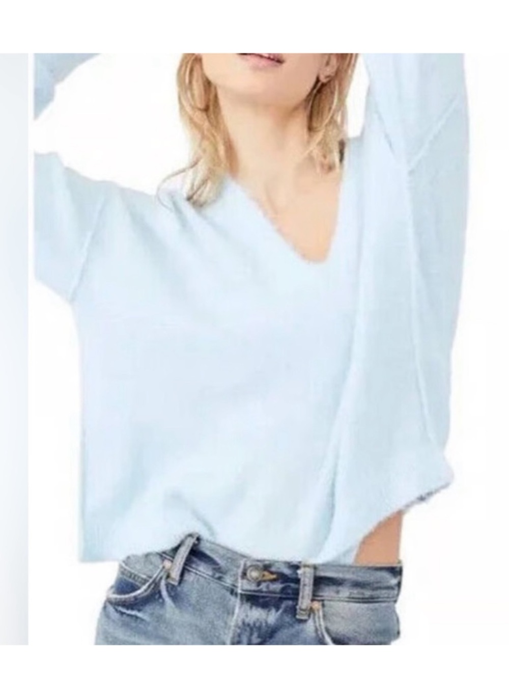 Free People Delicate Blue Fuzzy Soft Cozy Princess Sweater